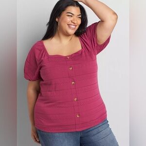 Lane Bryant Square Neck Button Front Top in Fuchsia Sz 18/20